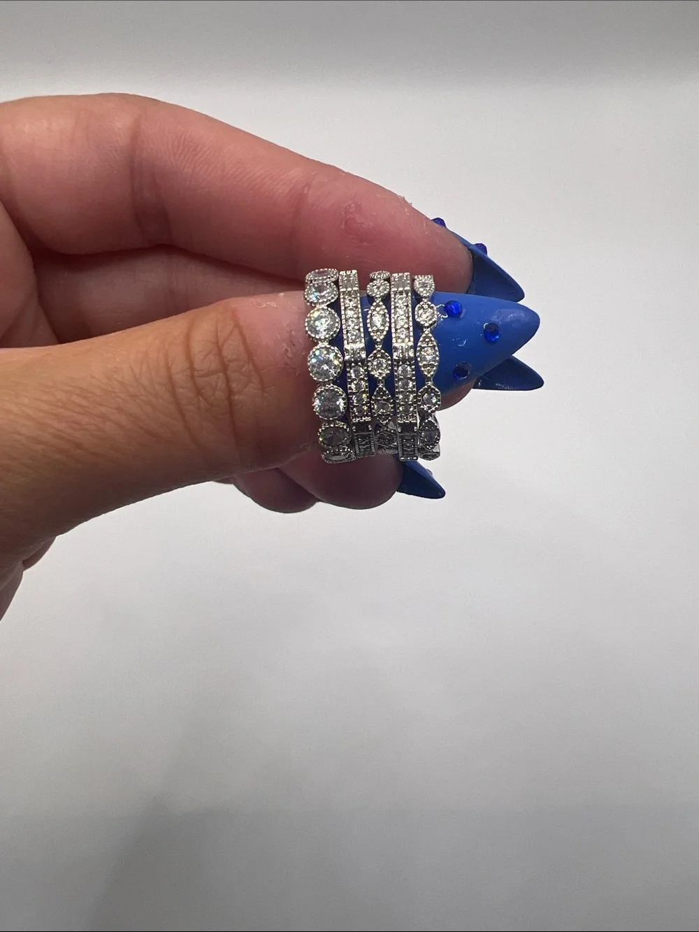 541. 5 Piece Stackable Ring Set White Gold Plated Size 6 Triple A Rated CZ’s